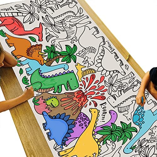 Tiny Expressions Dinosaur Birthday Coloring Poster Rolled No Creases 30 x 72 Large Coloring Tablecloth for DinosaurThemed Birthday Parties Dino Party Decorations