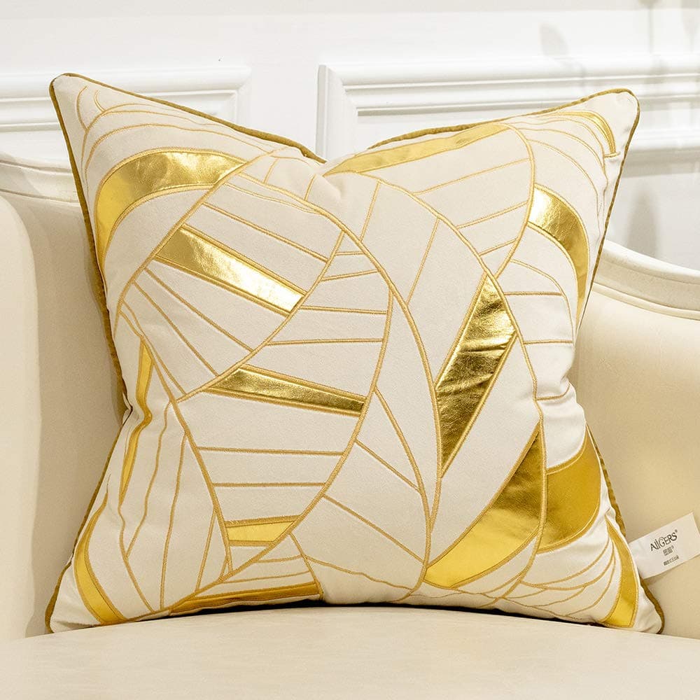 Avigers 18 x 18 Inches White Gold Leather Striped Cushion Case Luxury European Throw Pillow Cover Decorative Pillow for Couch Living Room Bedroom Car