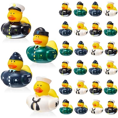 Deekin 24 Pcs Military Rubber Ducks Bulk 2 Inch Rubber Ducks Party Favor 250th Anniversary Decorations for Birthday Pool Party Occupation Cosplay 250th Anniversary