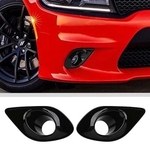 JWWY Front Foglights Protection Cover Trim Compatible with 2015-2024+ Dodge Charger Exterior Accessories ABS 2pcs Black