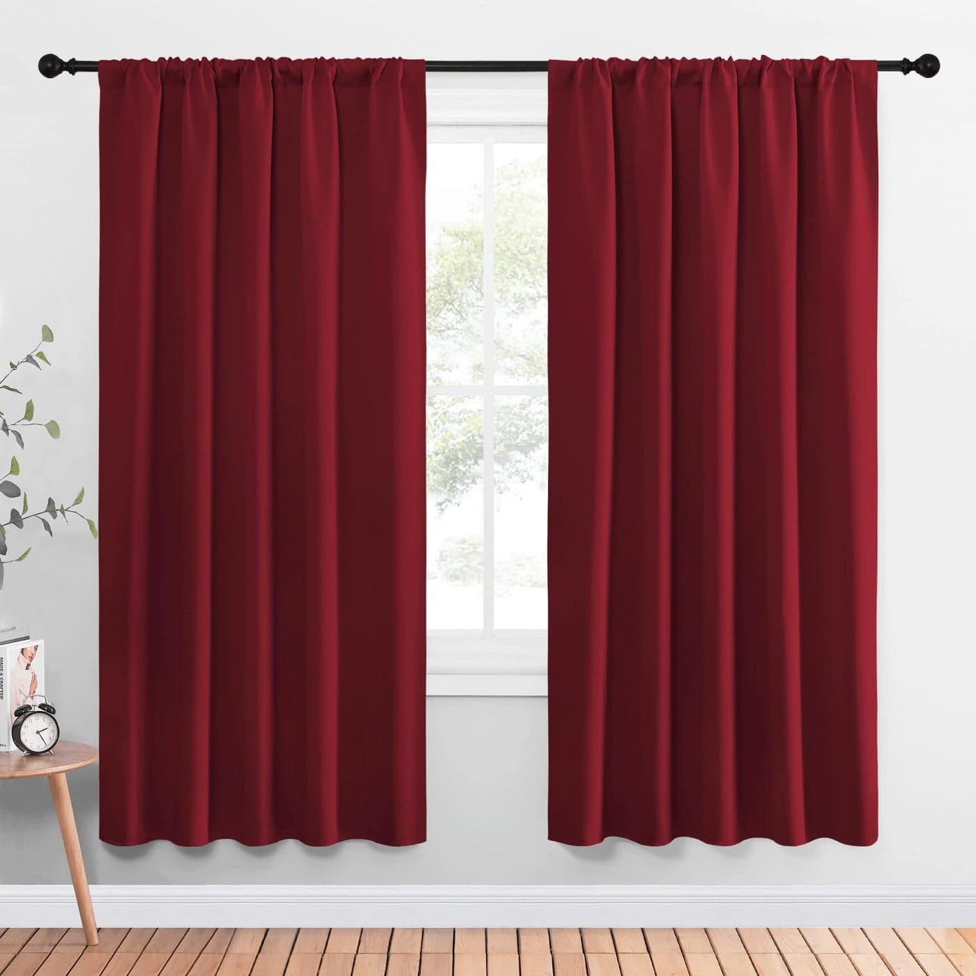 NICETOWN Christmas Burgundy Blackout Curtains and Drapes Thermal Insulated Solid Rod Pocket Blackout DraperiesPanels for Guest Room 1 Pair 52 by 72Inch