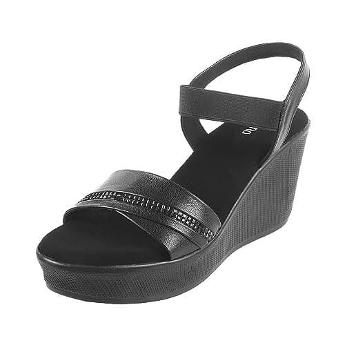 Metro Women Black Synthetic Leather Wedge Heel Sandal UK/6 EU/39 (34-98)