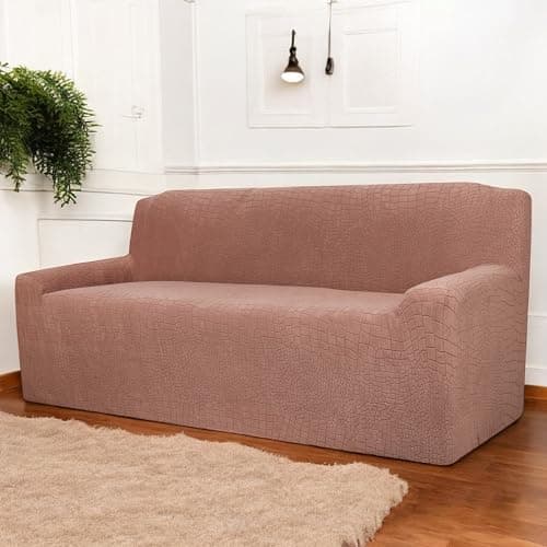 House of Quirk Universal Jacquard Crocodile Fabric Sofa Cover Soft Touching Cover for Couch Flexible Stretch Sofa Slipcover (One Seater, Coffee)