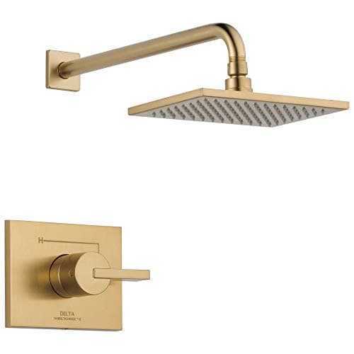Delta Vero 14 Series Rain Shower Faucet Set, Brushed Gold Shower Head and Handle Set, Valve Trim Kit, Champagne Bronze T14253-CZ-WE (Valve Not Included)