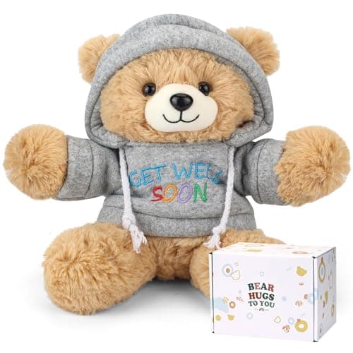 Osacoe Get Well Soon Teddy Bear Stuffed Animal with Gift Box Removable Hoodie for Comfort and Love for Kids Women Men in Tough Time Get Well Soon Gifts Basket with Beautiful Greeting Card