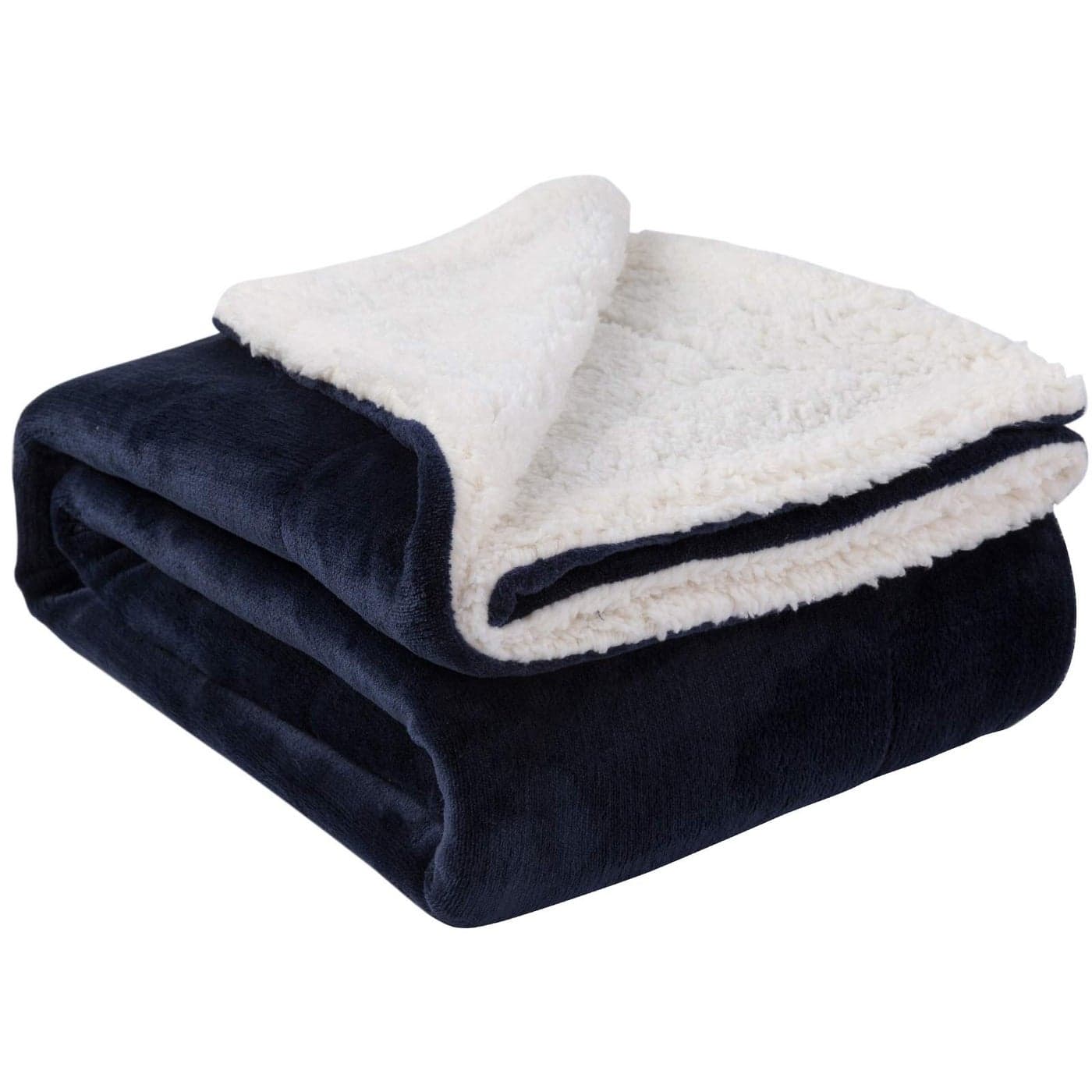 NANPIPER Sherpa Blanket Super Soft Fuzzy Flannel FleeceWool Like Reversible Velvet Plush Thick Warm for Winter Twin Size 60x80 Navy Blue