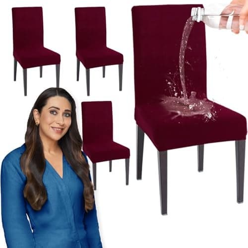 HOKIPO Dining Chair Cover Water-Resistant, Pack of 4, Burgundy (AR-4916-BRGN*4)