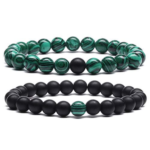 MengPa Mens Beaded Bracelets Couples Matching Bracelet Set Matte Beads for Women Stone Jewelry (Malachite) US3691