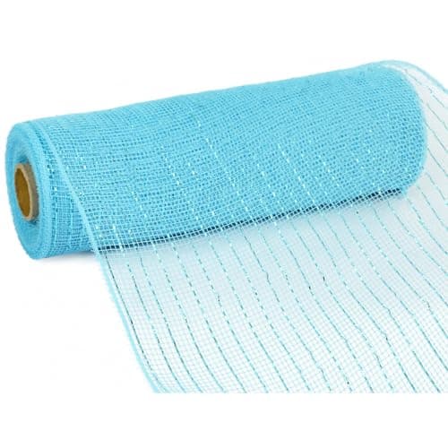 Deco Poly Mesh Ribbon Turquoise Metallic with Turquoise Foil 10 inches x 30 feet
