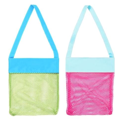 Auony 2 Pack Seashell Beach Bag, Mesh Beach Bag Kids Shell Bags for Holding Beach Shell,Toys, Swimming Accessories