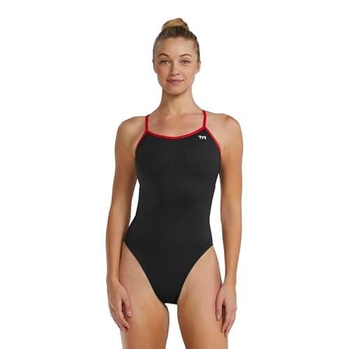 TYR Durafast Elite Trinityfit One-Piece Swimsuit for Women - Athletic Training and Competition Swimwear Designed for Long-Lasting Durability - Chlorine-Proof - Black/Red, 32