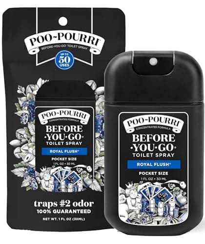 Poo-Pourri Before-You-Go Pocket Toilet Spray, Travel Essentials, Royal Flush, 1 Fl Oz, Up to 50 Uses, On-The-Go Bathroom Odor Deodorizer with Essential Oils, TSA Approved Size, Eucalyptus & Spearmint