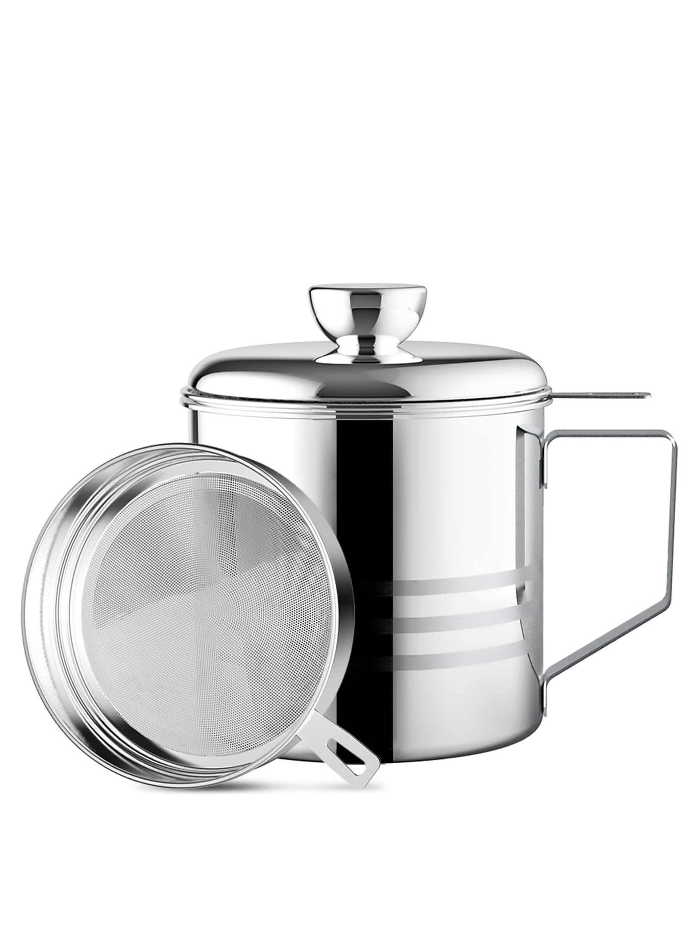 1.2L Oil Strainer Container Stainless Steel Kitchen Cooking Storage Pot Grease Keeper with Detachable Fine Mesh Filter