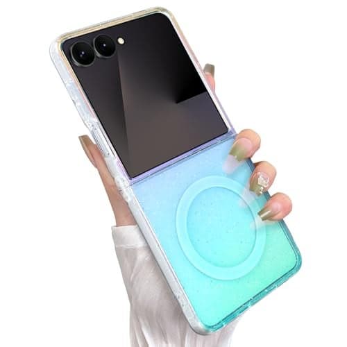 Heaofei Glitter Case for Samsung Galaxy Z Flip 7 Case for Women Girls Compatible with Magsafe Clear Cute Girly Aesthetic Iridescent Rainbow Sparkly Bling Magnetic Phone Cover Gradient Colors
