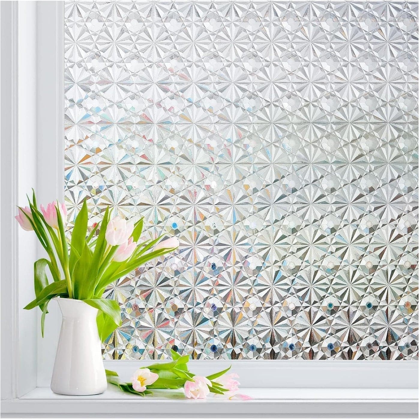 Windimiley Window Privacy Film Stained Glass Window Film Frosted Rainbow Bathroom Decorative Window Film Heat Control UV Blocking Static Window Tint Clings for Home Pure354x1181inch