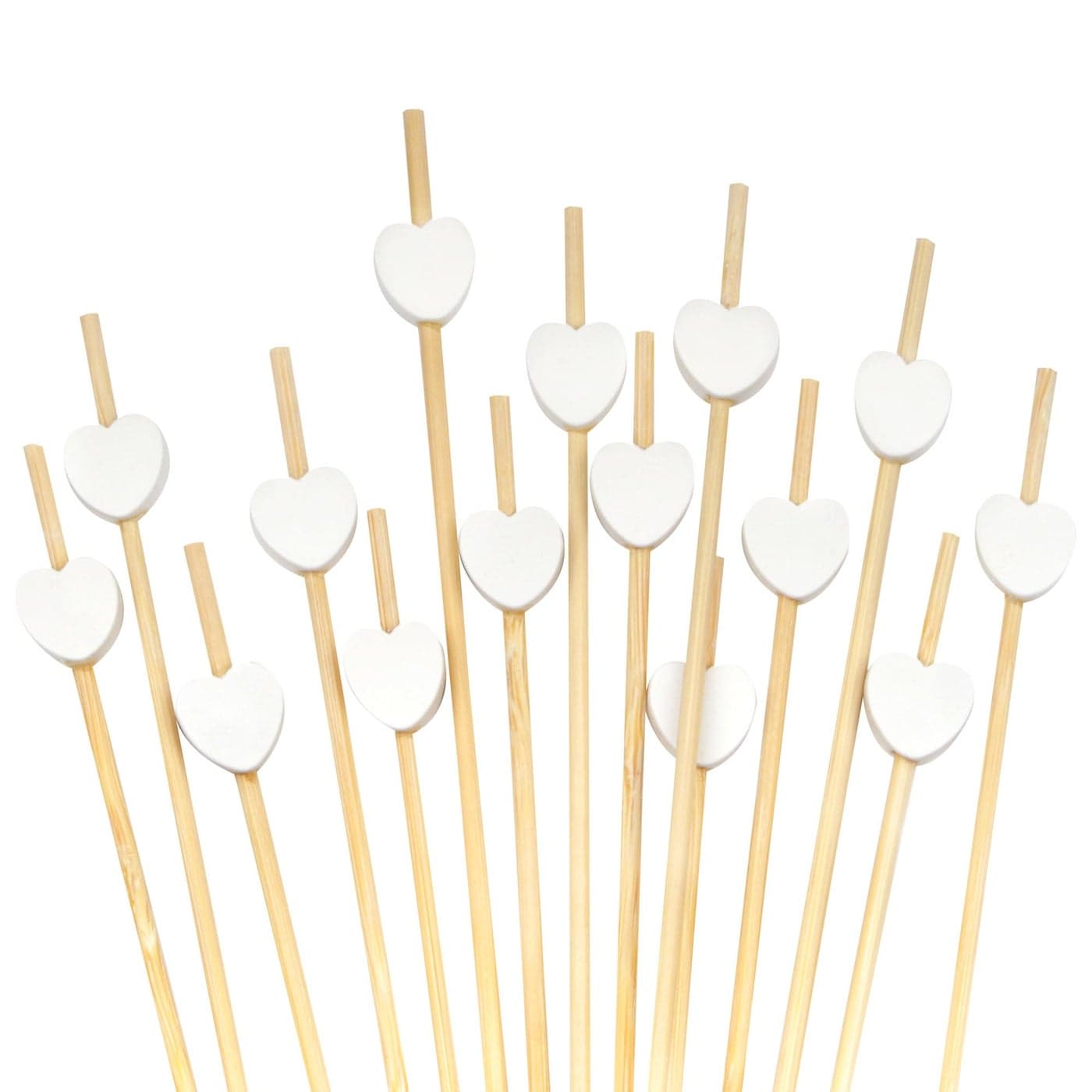 BambooMN 59 Decorative White Heart Bamboo Cocktail Fruit Sandwich Picks Skewers for Catered Events Holidays Restaurants or Buffets Party Supplies 100 Pieces