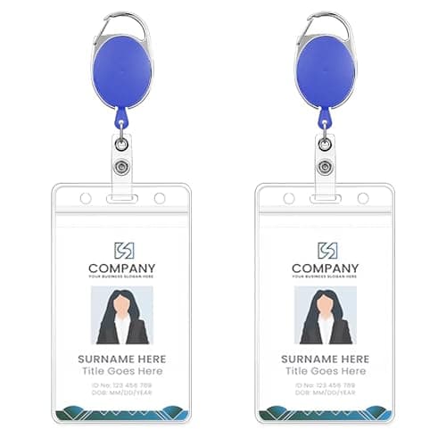 GLUN® Pack of 2 Sliding Badge ID Card Holders with Vertical Card Holder for Office Employee and Staff Retractable YOYO Badge Reel Plastic and ID Cards(Blue)