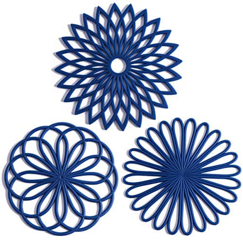 Set of 3 Silicone Trivet Mat Hot Pot Holder Hot Pads for Table Countertop Trivet for Hot Dishes NonSlip Heat Resistant Modern Kitchen Hot Pads for Pots Pans Navy Blue