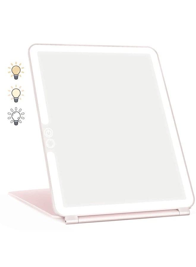 Makeup Mirror with Lights, 2000 mAh USB Rechargeable Lighted Makeup Mirror, Touch Screen 3 Colors Adjustable 72 LED Lights Compact Travel Mirror, Gift for Girls Women (Pink)