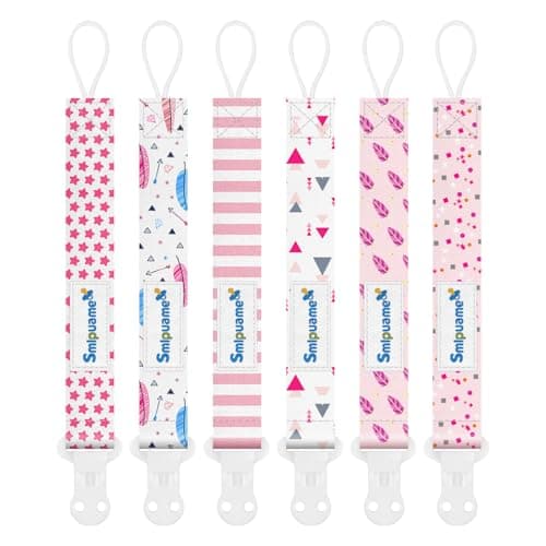 Smlpuame Pacifier Clip Girl6 Pack Stylish Binky Clips Strap for Baby GirlsPaci Holder with Clip Lightweight Universal Fits Most Pacifiers Teether Toy Teething Ring SoothieBaby GiftsPink