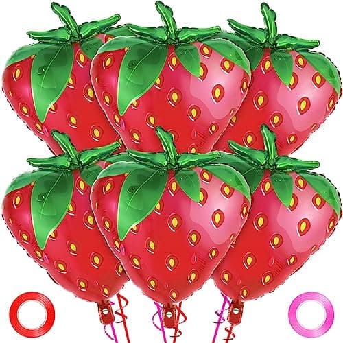 Strawberry Balloons 6 Pcs Sweet Fruit Balloons for Birthday Party Decorations Strawberry Foil Balloon for Strawberry Themed Party Baby Shower Gender Reveal