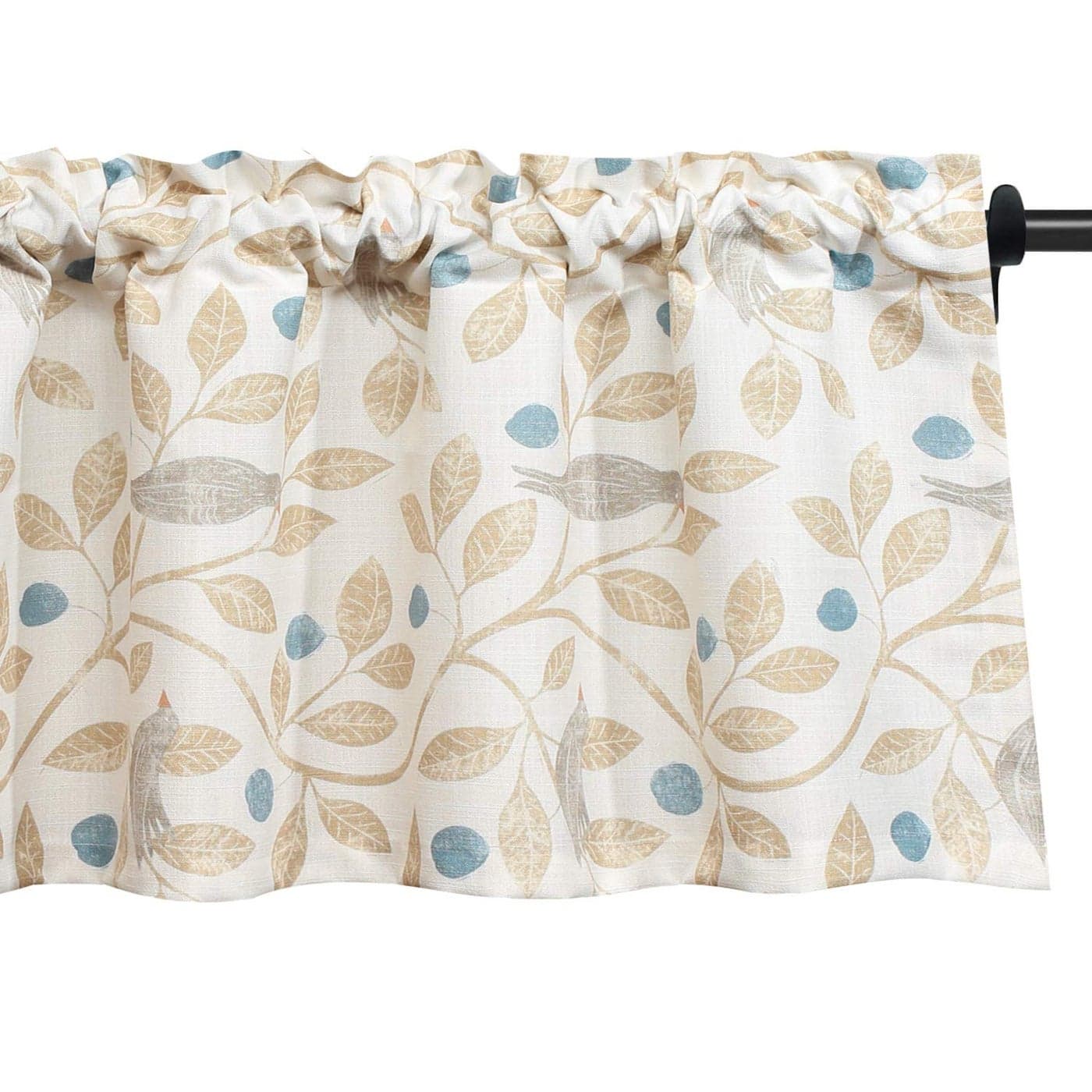 VOGOL Small Kitchen Valances Birds and Leaf Print Window Valances for Living Room Bathroom Patio Sliding Glass Door Rod Pocket Valance Curtains 12 Inches Long One Panel 52x12