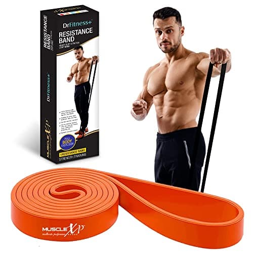 MuscleXP Dr Fitness+ Natural Rubber Heavy Duty Stretch Resistance Loop Band For Full Body Exerciser, Physical Therapy - Orange, 35-48 kg