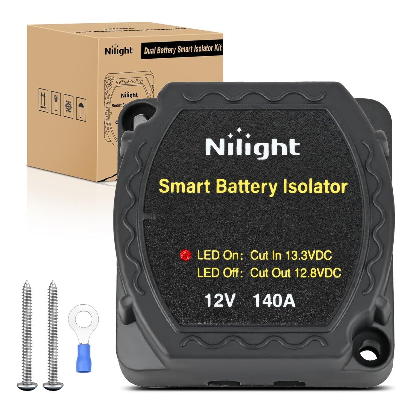 Nilight 12V 140 AMP Dual Battery Isolator Voltage Sensitive Relay Smart VSR Dual Battery Automatic Charger Relay Auto Disconnect Switch Waterproof for Truck Van RV ATV UTV Boat Can Am