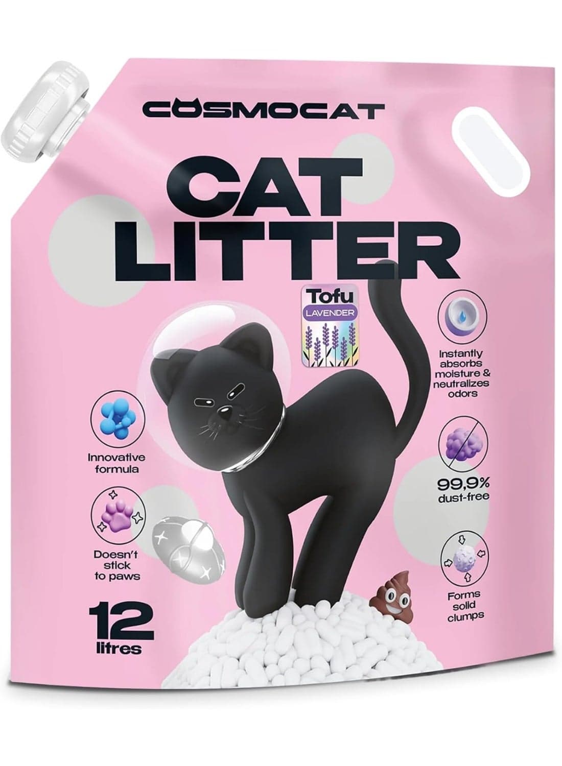 COSMOCAT Premium Tofu Cat Litter – Natural & Hypoallergenic, Fast Clumping & Flushable, Ultra Absorbent with Strong Odor Control, Low Dust & Low Tracking (Lavender 12L)