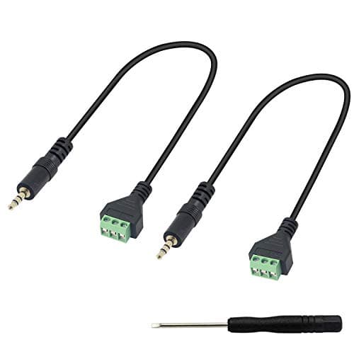 XMSJSIY 3.5mm Terminal Block Cable, 1/8 Inch TRS Stereo Solderless Screw Terminal Speaker Wire 3.5mm 3 pole Male to 3Pin Bolt Headphone Balum Patch Cord (2 Pack-32CM)