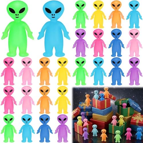 CroBlissful 20 Pcs Colorful Mini Alien Figures Glow in The Dark Small Little Tiny Aliens Figurine to Hide and Seek for Space Party Favors Prank Birthday Prop Party Gifts Goodie Bag Fillers 8 Colors