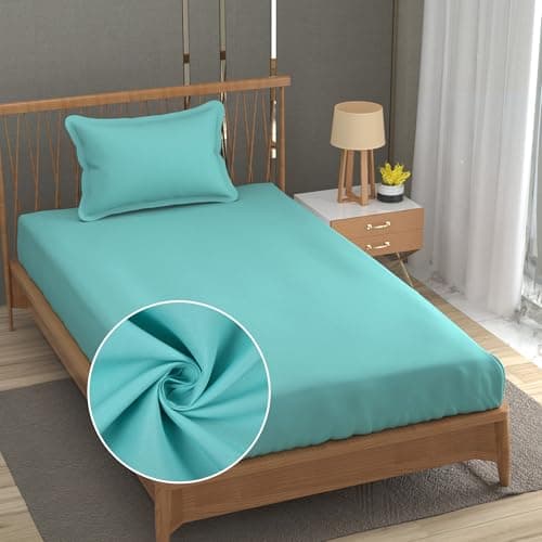 FRESH FROM LOOM Microfiber Solid Plain 240 TC Single Size Bedsheet Set - Soft & Anti Fade, 1 Pillow Covers Included (Size- 60x90 inch | Aqua| Solid)