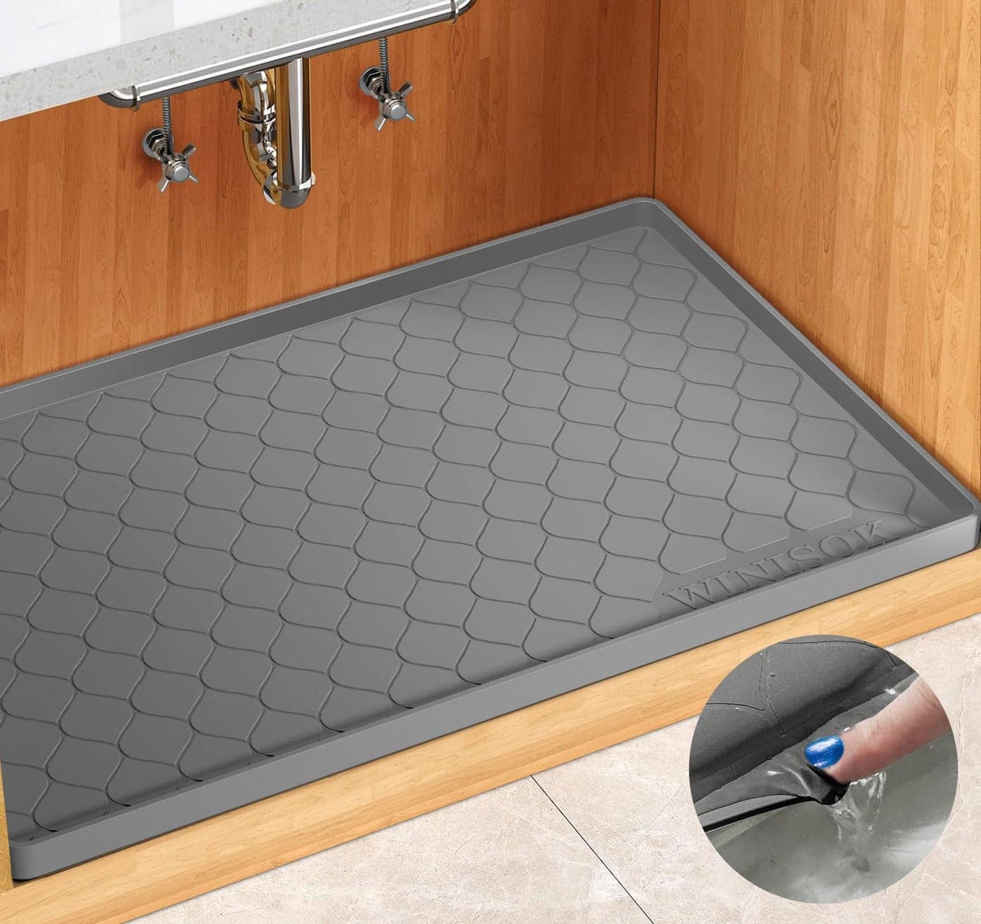 Winisok Silicone Under Sink Mat 25 x 19 kitchen Essentials and Gadgets Shelf liner and Cabinet Protector Home Organizers and Storage Waterproof Bathroom Tray