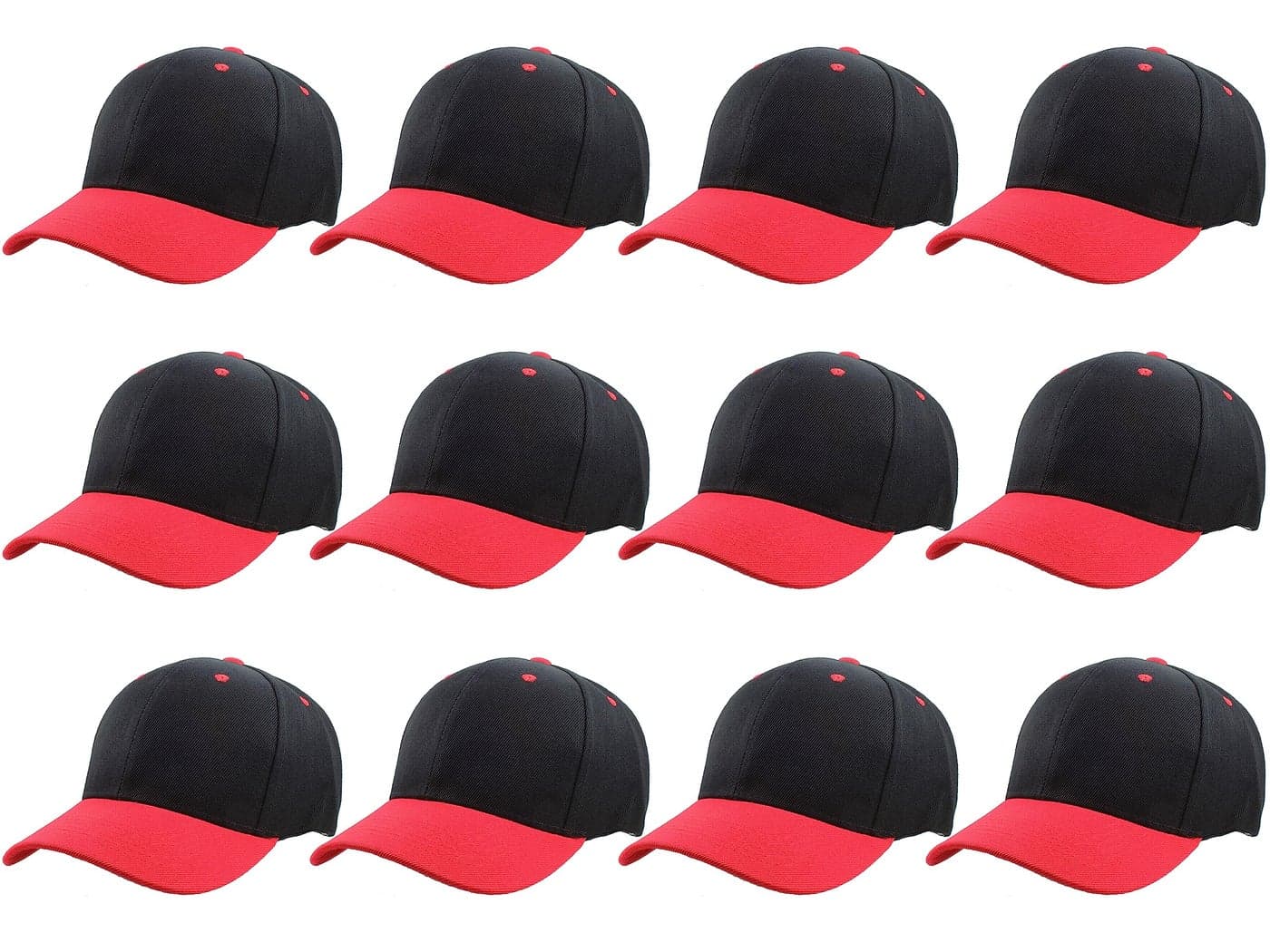 Gelante Plain Blank Baseball Caps Adjustable Back Strap Wholesale LOT 12 Pack 001-BlackRed-12PC