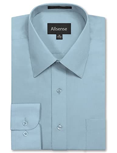 Allsense Men's Regular-Fit Long-Sleeve Dress Shirt, Sky Blue, Medium