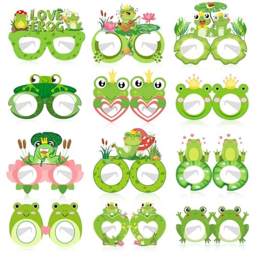 Lcnjscgo 24 PCS Frog Party Paper Eyeglasses Frog Party Favors Decorations Supplies Frog Birthday Party Decorations Gifts Photo Booth Props for Kids Boys Girls