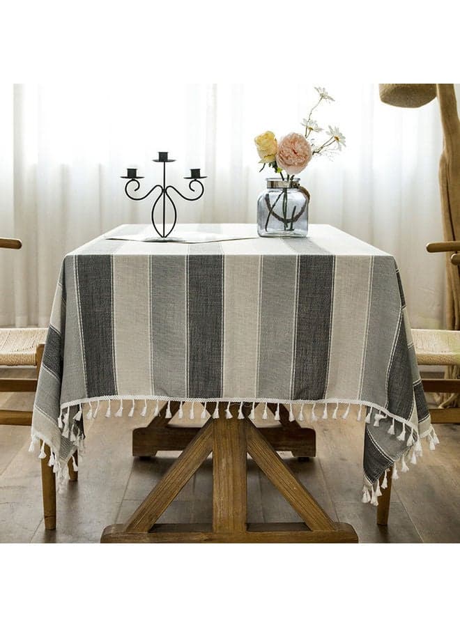 Lace Tassel Detail Table Cloth Grey/White 140x180cm