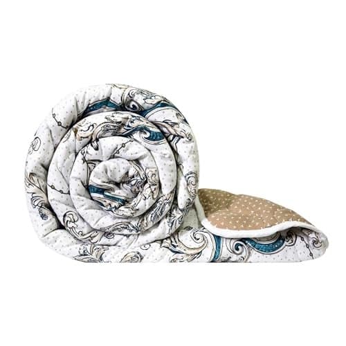 Divine Casa Microfibre Mild Winter 120 GSM Printed Reversible Single Bed Size Quilt Comforter Blanket - (140 x 230, Beige and Brown)