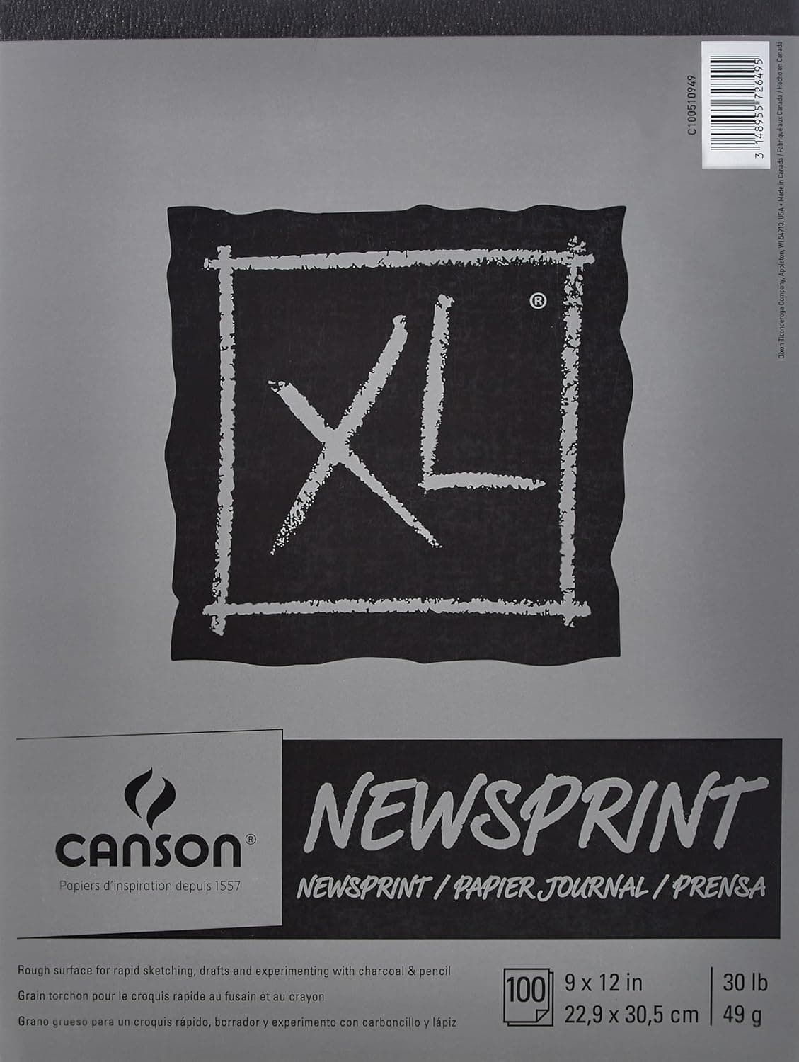 Canson XL Series Newsprint Paper Foldover Pad 9x12 inches 100 Sheets 30lb49g Artist Paper for Adults and Students