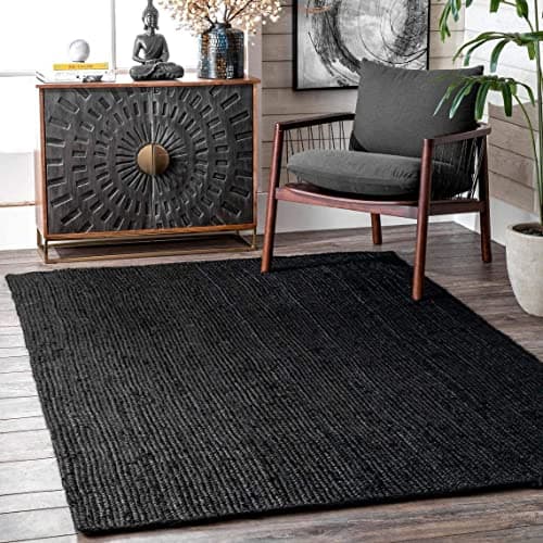 Habere India-All the Cultures Fabricating India Runner for Bedroom | Carpet & Rugs for Living Room | Centre Table Carpet | Jute Floor Mat (Black Colour, 3 x 5 ft, Rectangular)