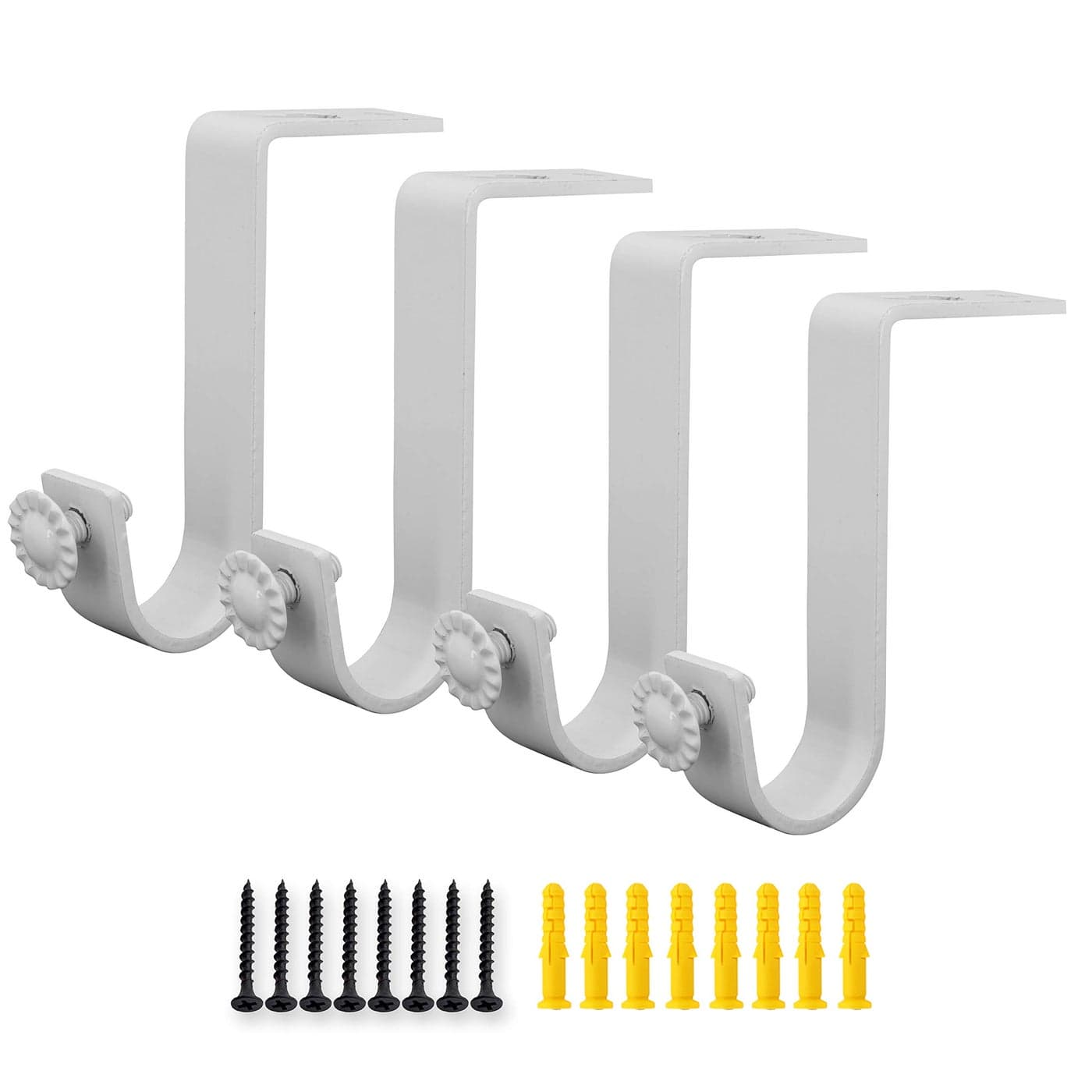 4 Pack Ceiling Curtain Rod Bracket Heavy Duty Single Curtain Rod Holders for 1 Inch Drapery Holder for Living Room Bedroom White