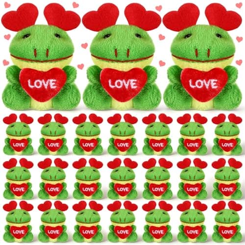 Gejoy 24 Pcs Valentines Day Gifts for Kids Mini Valentines Stuffed Animal Small Plush Keychain with Love Heart Classroom Party FavorsFrog