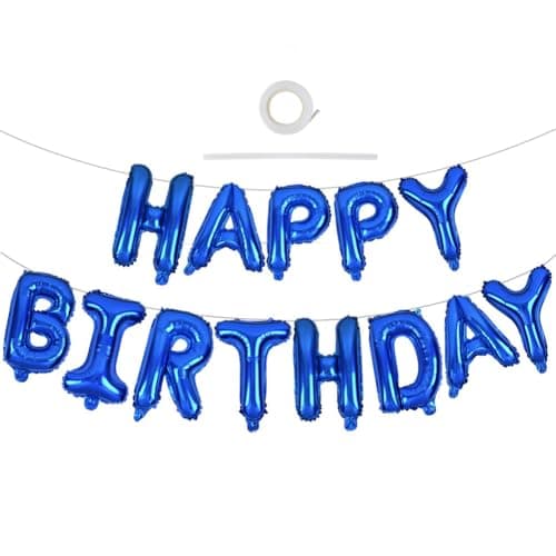 TONIFUL Blue Happy Birthday Balloons 16 Inch Mylar Foil Letters Birthday Sign Banner Balloon Bunting Reusable for Girls Boys Kids Adults Birthday Decorations and Party Supplies