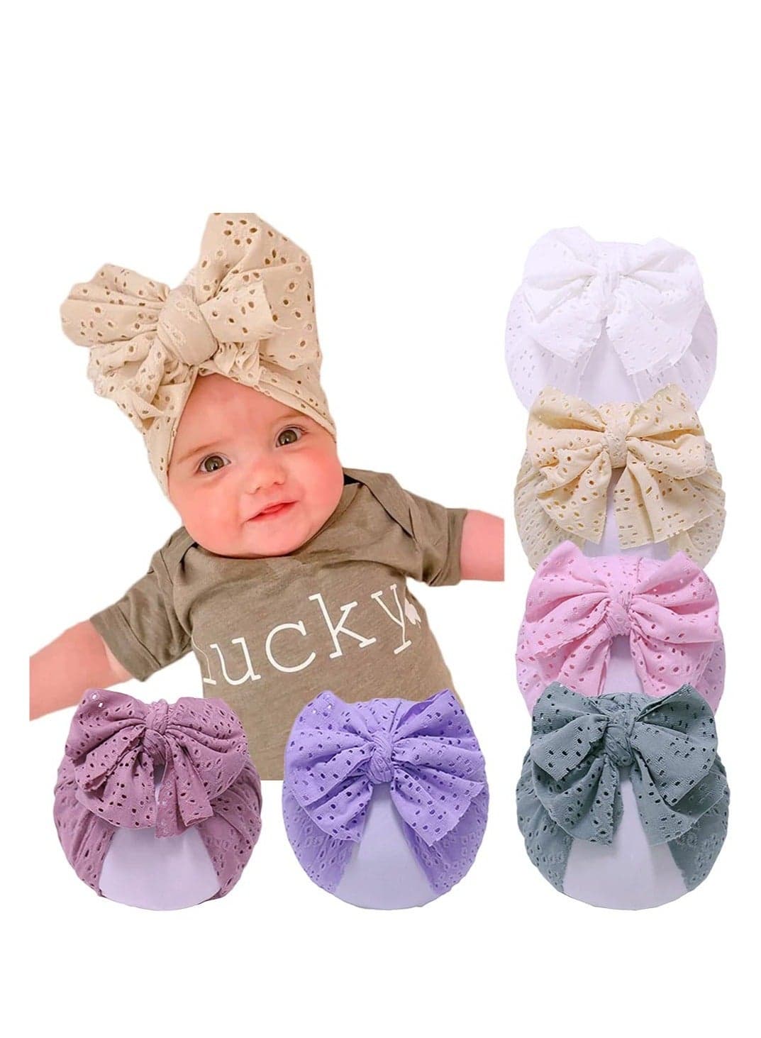 Baby Turban Breathable Soft Turban Hats Beanie Caps Headwraps Little Girl Hat with Bow Hat Toddlers Soft Turban Knotting Hats Cap for Baby Girls Infants Toddlers Kids 6 Pack