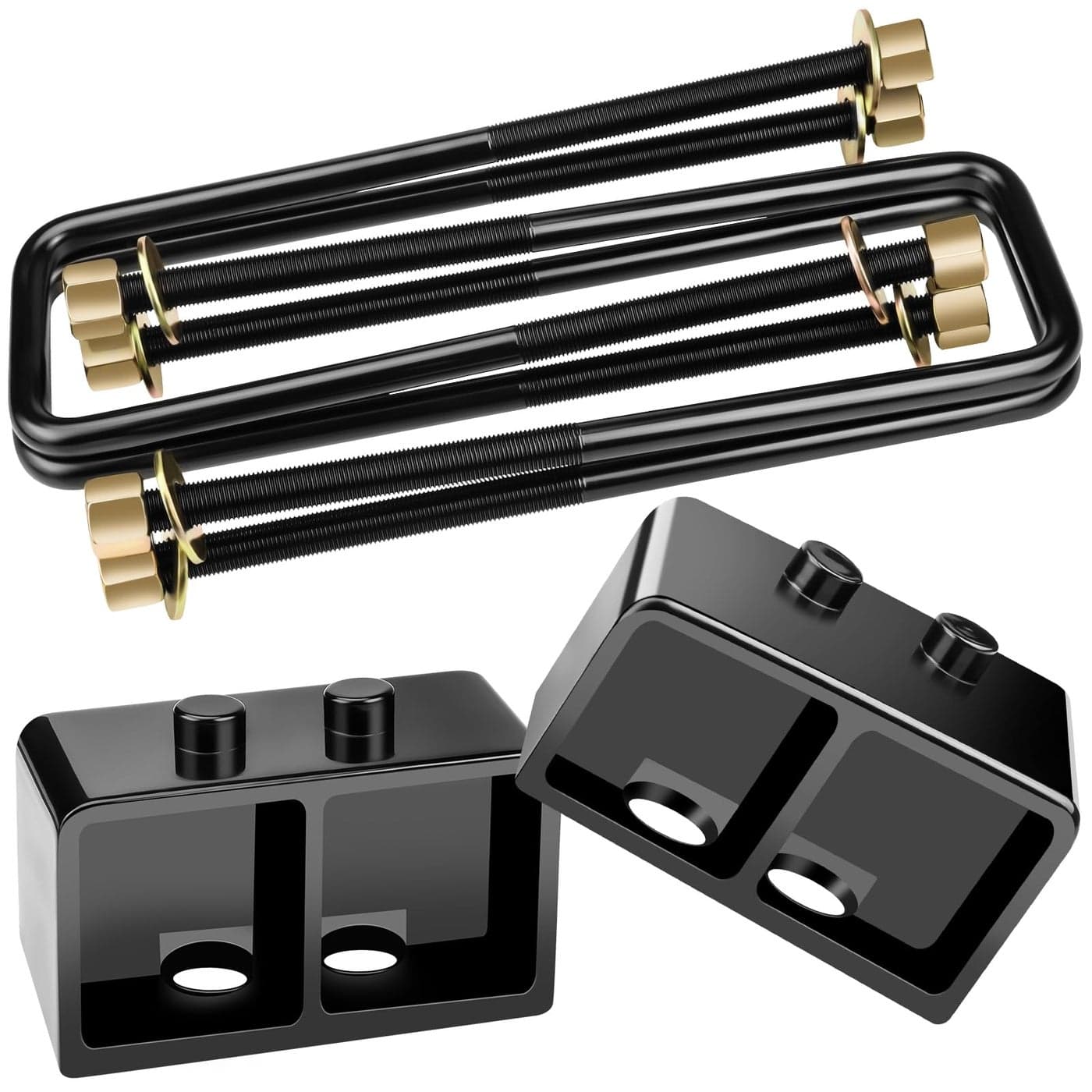 HHCSOP 3 Rear Lift Block Kit for F150 3 inch Rear Leveling Lift Kits Compatible with 20042022 Ford F150 2WD 4WD with Extended UBolts Set and Square Leaf Spring Axle