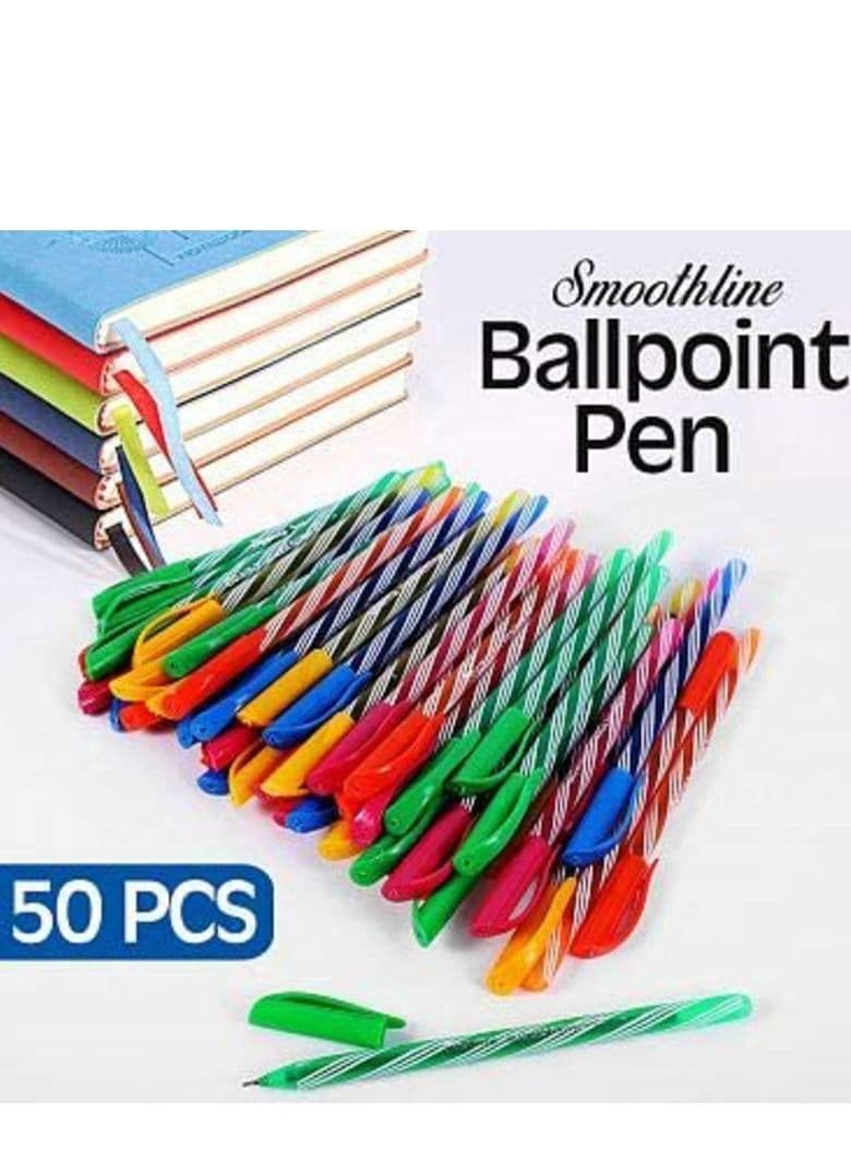 Smooth line Ballpoint Pen Multicolor Design -50 Pieces - Blue Ink