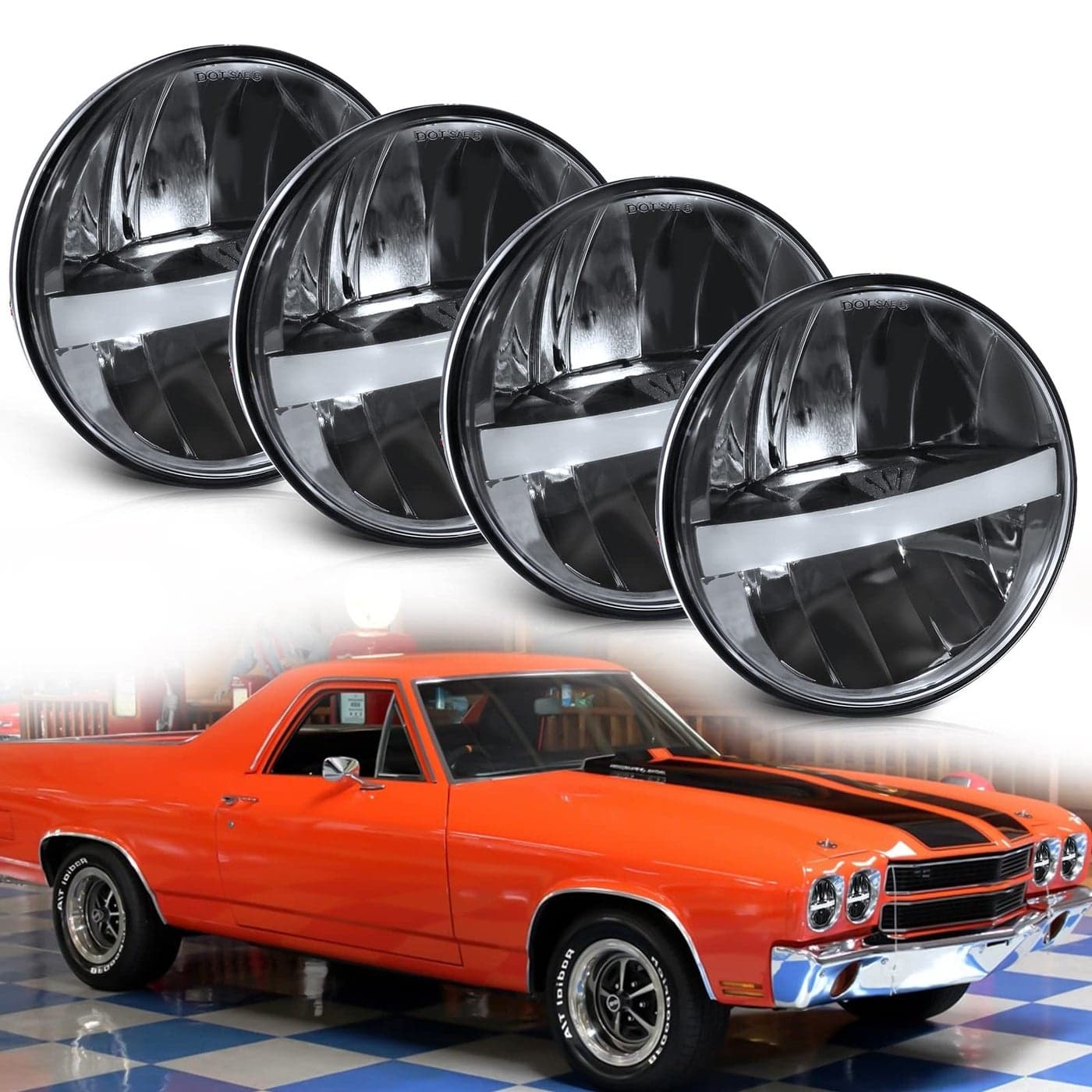 UNISHINE 5 34 575 inch LED Headlights Round 4pcs Reflector HiLo Beam with DRL Sealed Beam H5001 H5006 fit for Peterbilt 349 359 fit for Impala 5976 fit for Dodge