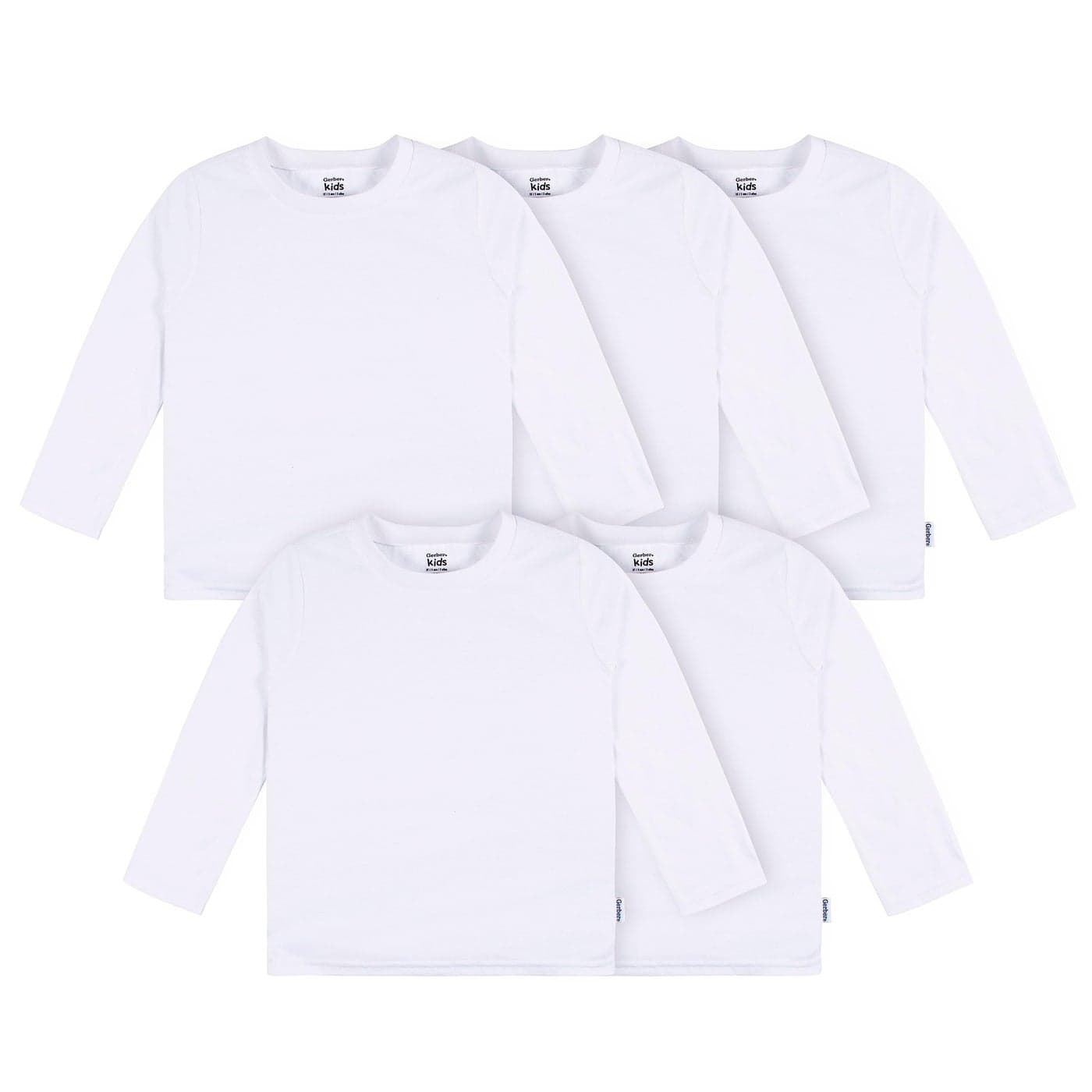 Gerber Baby Toddler 5Pack Solid Long Sleeve TShirts Jersey 160 GSM White 69 Months