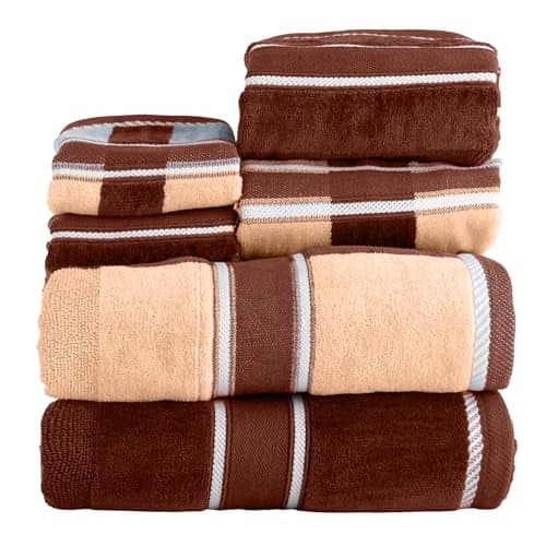 Bedford Home 6 Piece Towel Set - 525 GSM 100% Cotton Bathroom Accessories - 2 Bath Towels, 2 Hand Towels, and 2 Wash Cloths - Soft and Absorbent Bath Sheets for Shower, Gym, Dorm, and Spa (Brown)