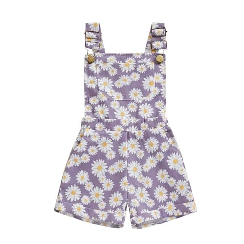 Ayalinggo Toddler Baby Girl Sunflower Print Overalls Shorts with Pocket Suspender Trousers Cute Summer Clothing Outfit (Daisy-purple, 18-24 Months)